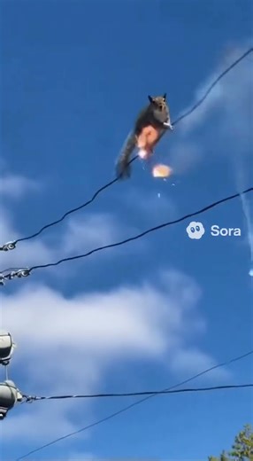 Squirrel Survives Shocking Power Line Jump!