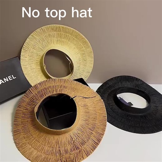 Hawaii Honolulu Bulrush Paper Straw Stripe Open Top No Crown Crownless Beach Straw Hat With Tassels