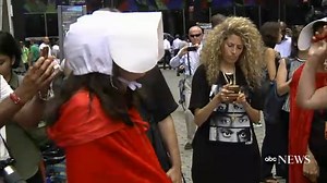 'Handmaids' protest VP Pence outside cybersecurity event in NYC