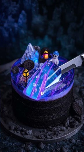 💎 Crystal Cavern Cake ⛰️ | Sapphire Jelly Dessert Eruption in 4K Slow Motion
