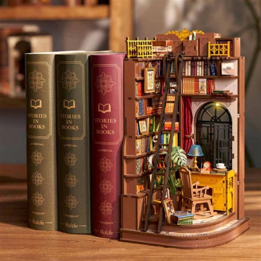 Vintage Library Book Nook Kit With Touch LED Light – DIY Wooden Bookshelf Insert, Miniature Library Diorama, Book Lover Gift, Bookend Decor - Etsy