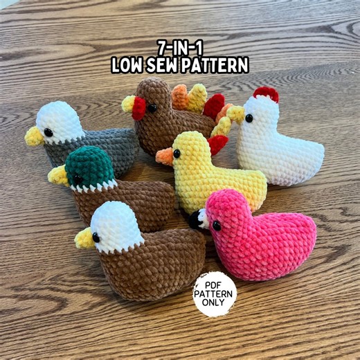 7-in-1 Crochet Bird Pattern LOW SEW Sitting Birds Mallard Chicken Flamingo Stuffed Animal Amigurumi PDF Download Cute Beginner Friendly - Etsy