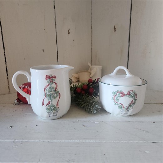 Vintage Corelle Callaway Coordinates Stoneware Holiday Red Bow and Ivy Sugar Bowl and Creamer - Etsy