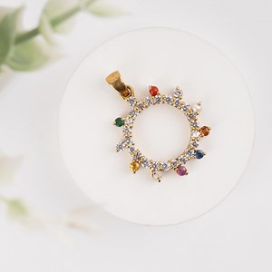 Gold-plated Navratna Pendant: Gemstone Charm With CZ Accents - Etsy