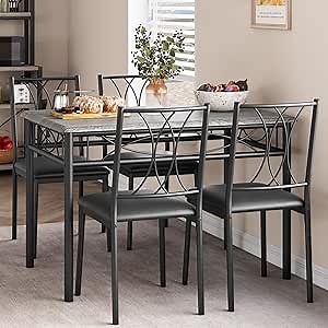 IDEALHOUSE Dining Table Set for 4, Kitchen Table and Chairs Set for 4, Rectangular Kitchen Table Set, 5 Piece Small Dining Table Set with Upholstered Chairs for Apartment, Small Space, Retro Gray