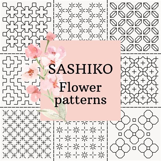 Sashiko Patterns PDF – 8 Flower Hitomezashi Designs, Beginner Friendly Embroidery