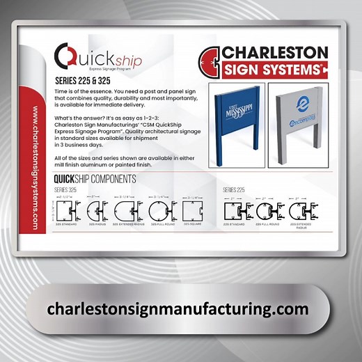 🌐 Your next great sign starts here. Explore a wide range of durable, visually appealing architectural signage made to perform—and when you’re in a pinch, click on the handy QuickShip Guide right on the site. Find out how the QuickShip program offers standard signs ready for shipping in as little as three business days! Visit CharlestonSignManufacturing.com today, and get your sign game rolling! #CharlestonSignManufacturing #BuiltToLast #CustomSigns #CraftedWithPride | Charleston Sign Manufactur
