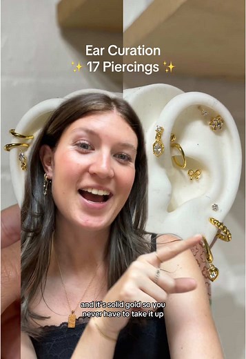 Stylish Ear Curation with 17 Unique Piercings