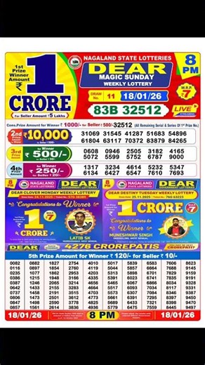 Nagaland State Lottery Sambad 8 PM Result Today 18-01-2026