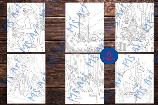 Hand-drawn Fantasy Creatures Coloring Pages • 6 Printable Designs • Werewolf, Dragons, Baba Yaga.., 8,5 X 11in 300ppi • Digital Download PNG - Etsy