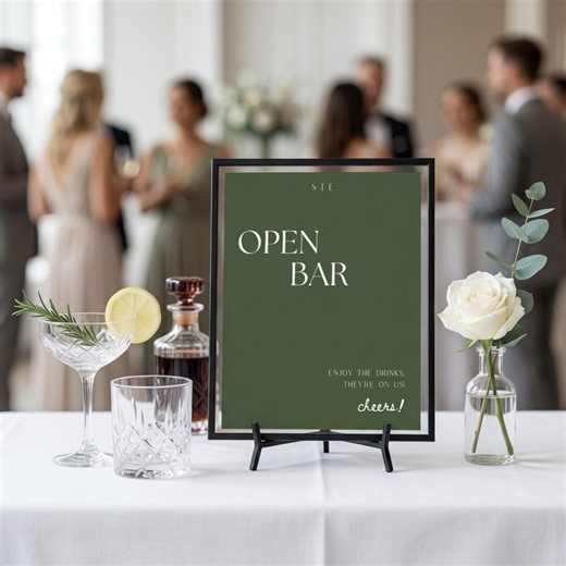 Forest Green Wedding Open Bar Sign, Modern Minimalist Elegant Template (8x10) (digital Download) - Etsy