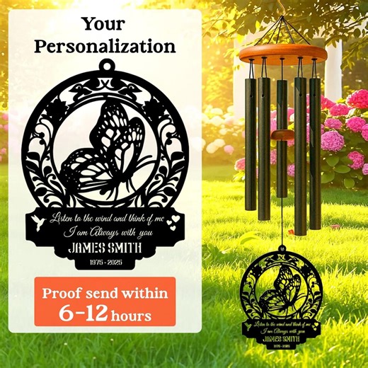 Memorial Wind Chimes Personalized Name & Year, Butterfly in Loving Memory Wind Chime, Sympathy Gift for Loss - Etsy
