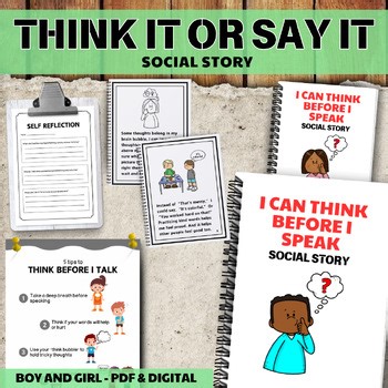 Think It Or Say It Social Story Pragmatic Language Self Control Autism SEL ABA