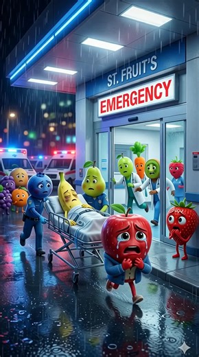 Funny Cartoon Featuring Apple and Banana Characters