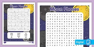 Moon Phases Word Search for K-2nd Grade