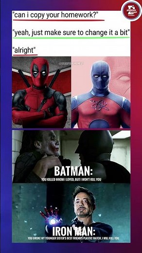 Deadpool, Atom Smasher, Batman, and Iron Man are copying each other's homework! #marvel #dc #funny