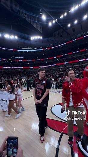 JESSER FROM HALF-COURT 🤯 Jesser’s half-court shot won $10K towards higher education for two Bulls Kid Nation All-Stars! #jesser #halfcourtshot #fans #nba #chicagobulls