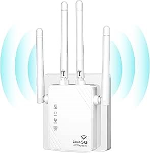 2023 Newest WiFi Extender, WiFi Repeater, 1200Mbps Booster Amplifier 2.4&5GHz Dual Band (8500sq.ft), 4 Antennas 360° Full Coverage Dual Band Signal Strong Penetrability, Supports Ethernet Port&AP Mode