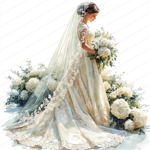 24 Bride With Veil and Bouquet Clipart | Elegant Wedding Illustration | Printable Watercolor Clipart | High Quality Jpgs | Paper Craft - Etsy