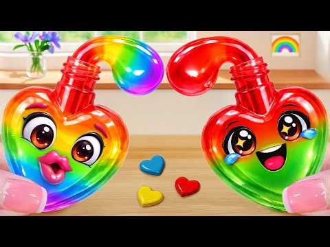 Sparkling Frozen Heart Shaped Honey Jelly 💗 How To Make Mini Rainbow Dessert 🍬 Mini Cake Wonderland