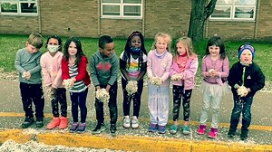 Snow in May? 😲 No, thank goodness! Just some of Ms. Krummel's kindergarteners playing with the flowers from our beautiful spring snow crabapple trees! | John F. Kennedy Elementary School