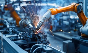 Video of Robotic arms in an automated factory, advanced manufacturing processes, welding technology, and precision engineering