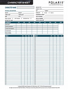 POLARIS RPG - Character Sheet - Black Book Editions | Polaris 3.1 | DriveThruRPG