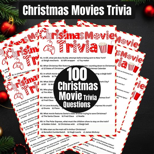 Printable Christmas Trivia Games – 100 Christmas Movie Trivia Questions – Christmas Game for Adults Christmas Party Family Games - Etsy