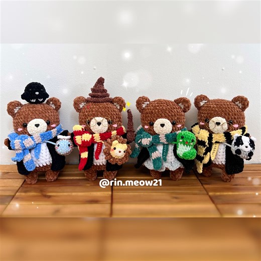 4in1 Crochet Pattern - Wizard Bear, With 10 Accessories, Lion, Badger, Snake, Raven, Snowy Owl, Tie, Scarf, Cloak, Magic Wand, Bee, Hat, - Etsy