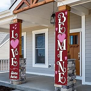 Happy Valentines Day Banner for Valentines Day Decor Red Heart Valentines Day Door Porch Signs Red Valentines Day Decorations for Home
