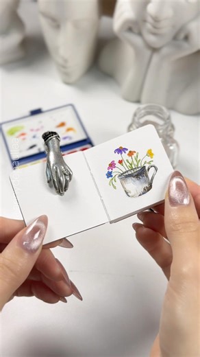 Pintei um mini vaso de flores em aquarela #aquarela