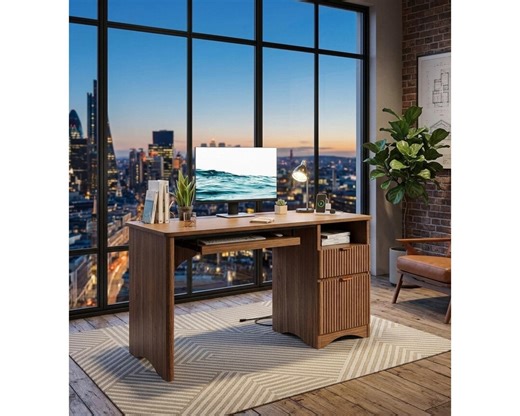 Modern Office Desk With Drawer, Keyboard Tray, Power Outlet (55 Inch) - Etsy