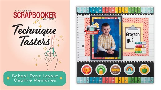 🎒✂️ School Days Scrapbook Layout Tutorial with Creative Memories! 🏫📚 Get ready to preserve those priceless school moments with our latest Technique Tasters video! 🎥✨ Join Noreen Smith as she takes you through a colorful and creative scrapbook layout featuring the fun School Dayz paper pack, stickers, and Variety Mat Pack from Creative Memories. Whether you're scrapbooking your child's school photos or your own cherished memories, this tutorial is perfect for all skill levels! 🌟 Watch Now to