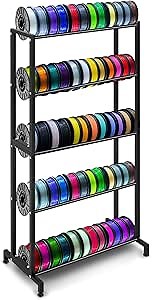 3D Printer Filament Storage Rack 5 Tier Filament Spool Holders Racks Heavy Duty Metal 3D Printer Shelf Organizer for Studio Office Workshop PLA ABS TPU Nylon, Black