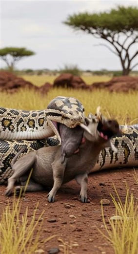 Will the python manage to swallow the warthog in one bite #wildlife #python #nature