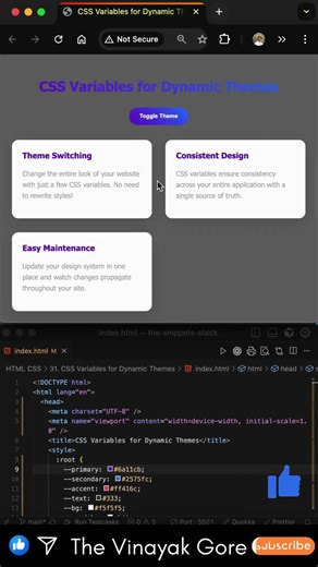✅ Dynamic Themes with CSS Variables ! 🎭 | #shorts #htmlcss #javascript #codingshorts