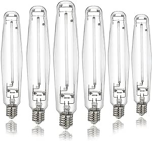 iPower Ora 6-Pack Hydroponic 1000 Watt Horticulture Flowering Pressure Sodium HPS Grow Light Bulb Lamp, High PAR Enhanced Red and Orange Spectrums CCT 2100K, 1000W, Glass