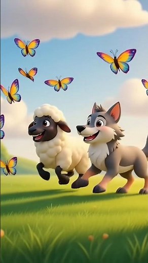 A cute friendship between a wolf and a sheep | Funny Toons #ai #sheep #wolf #friends #shorts