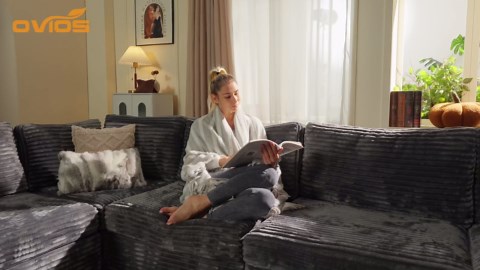 ovios Modular Sectional Sofa Couch with Sofa Bed L-Shape Chaise, Comfy Plush Corduroy Cloud Couches, Modern Deep Seat Sofas Set for Living Room, 8-Seater, Black