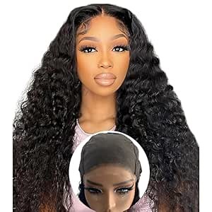 ONICE Wear And Go Glueless Wigs Human Hair Pre Plucked 5x5 HD Lace Closure Human Hair Wigs For Black Women Upgraded No Glue Deep Wave Lace Front Wig Human Hair(Black,18Inch)