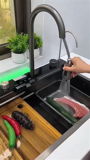 large single bowl sink with whale rain waterfall design" #multifunctionalsink #kitchen #shortsfeed