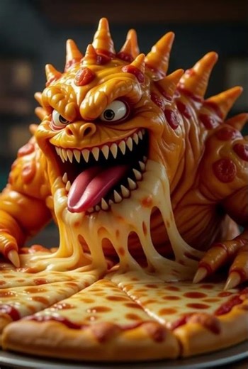 A towering pizza monster with gooey cheese tentacles 🍕👾 #PizzaMonster #FoodBeast #MonsterAttack