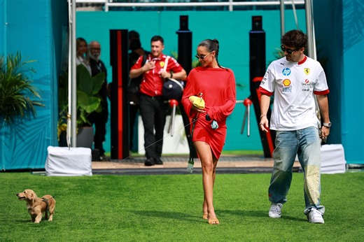 Charles Leclerc and girlfriend Alexandra Saint Mleux spotted in Maranello with their dog Leo