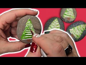 EASY Festive Snowy Tree Rock Painting Technique!