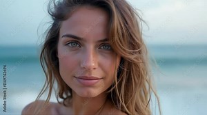 close-up portrait of a beautiful woman on the beach