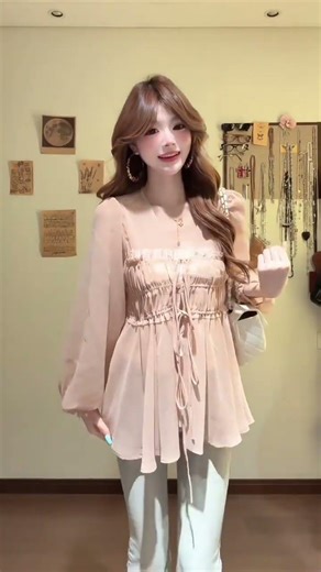 Elegant V-neck Lace-Up Blouse and Vest Set Outfit