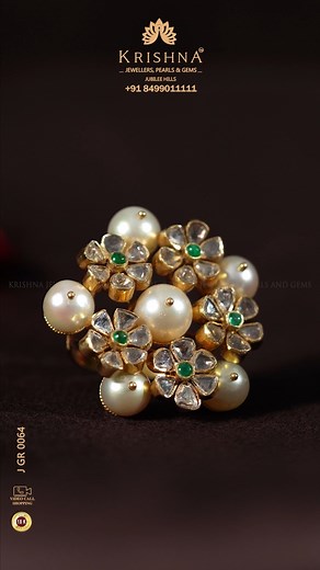 Krishna Jewellers Pearls & Gems on Instagram: "► Call/ WhatsApp/ Video Call: 📲+91-8499011111 - Shopping made easier with Krishna Jewellers Pearls & Gems, Jubilee Hills. Product Code: J GR 0064 - ✨ This magnificent [cocktail ring] made of [18K gold] will enhance your look! 💍 This jewelry symbolizes luxury and elegance with its timeless beauty of [Polki diamonds]💎, beautiful [emeralds] 💚, and lustrous [pearls]. 🌟 ► DM for more details ► Free shipping All Over India & International (T*c Apply)