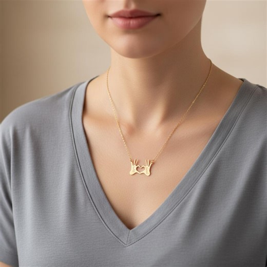 Hand Sign Heart Name Necklace, Personalized Couple Name Necklace, 925 Sterling Silver Gold or Rose Gold, Minimalist Gift for Her - Etsy