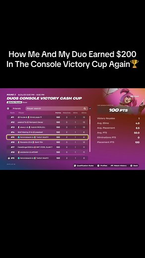 Earned $200 in Console Victory Cup🏆: A Duo's Triumph