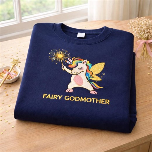 Custom Name Fairy Godmother Unicorn Crewneck Embroidered Magic Wand Pullover Cute Fantasy Gift Women Cozy Birthday Christmas - Etsy